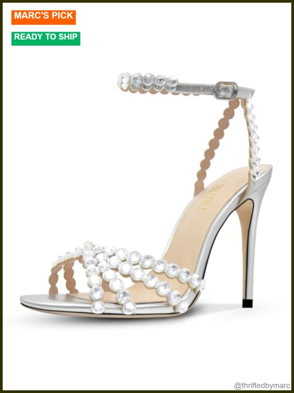 Women's Rhinestone Stiletto Heeled Sandals Strappy Buckle Round Toe Sexy Dressy